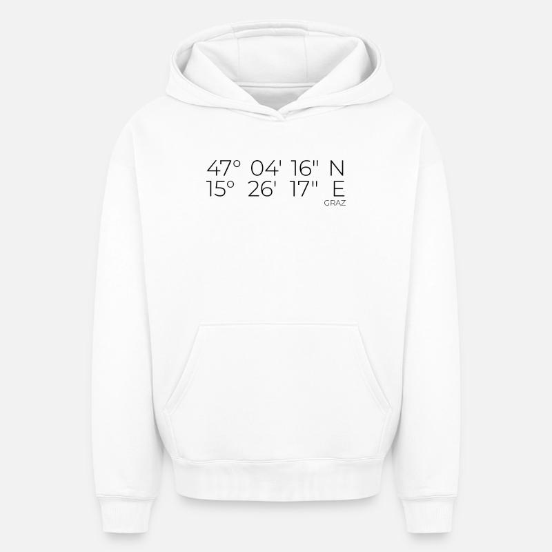 coordonnées Graz, Autriche - Sweat à capuche unisexe oversize épais SPREAD - blanc