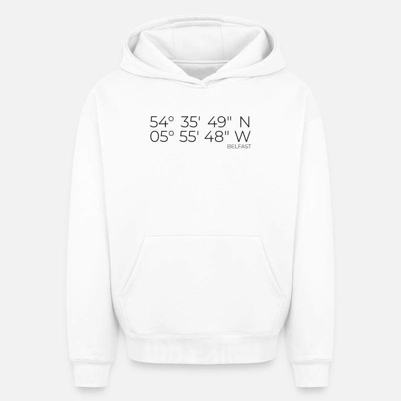 Coordonnées : Belfast, Irlande - Sweat à capuche unisexe oversize épais SPREAD - blanc