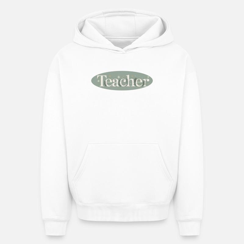 Enseignant d’hiver Lettrage Branches de sapin - Sweat à capuche unisexe oversize épais SPREAD - blanc