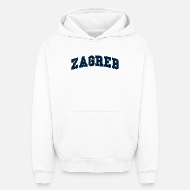 Lettrage Zagreb Varsity - Sweat à capuche unisexe oversize épais SPREAD - blanc