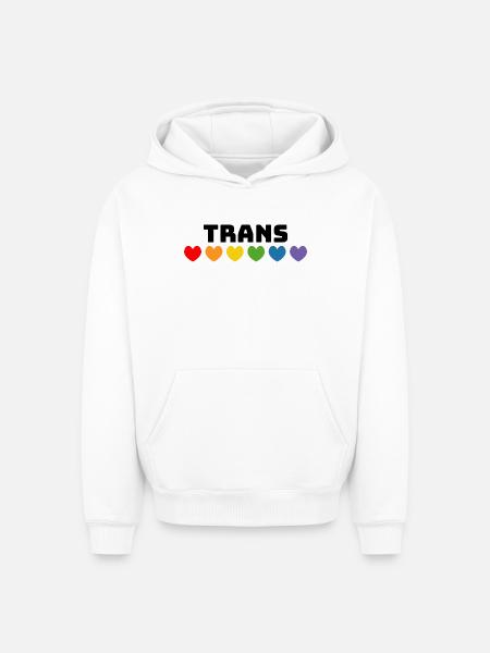 Rainbow heart trans black - Oversized Heavyweight Unisex Hoodie - white