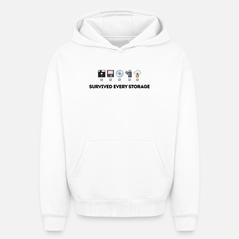 Data Storage Evolution - Tech Icons - Oversized Heavyweight Unisex Hoodie - white