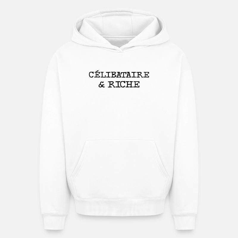 Célibataire et riche - Sweat à capuche unisexe oversize épais SPREAD - blanc