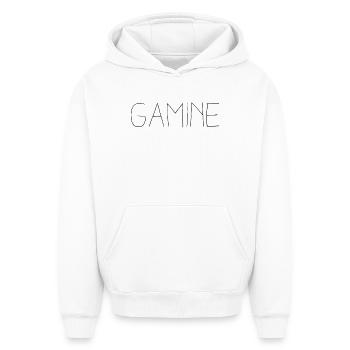 Gamine - Idée cadeau original femme - Sweat à capuche unisexe oversize épais SPREAD - blanc - Devant - AI Model Female 172 dark (172cm) & AI Model Male 185 light (185cm)