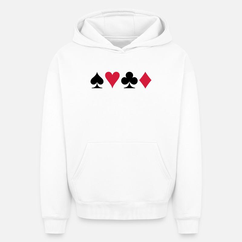 Poker - Jeu de cartes - Sweat à capuche unisexe oversize épais SPREAD - blanc
