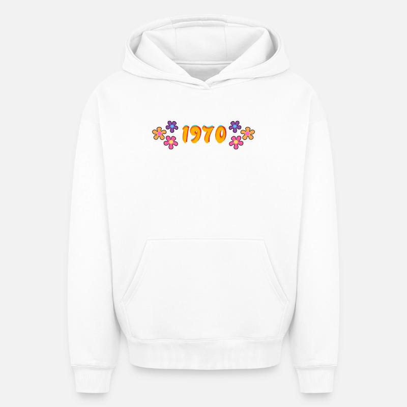 1970 hippie style - Sweat à capuche unisexe oversize épais SPREAD - blanc