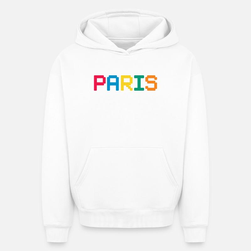 PARIS Pixel - Sweat à capuche unisexe oversize épais SPREAD - blanc