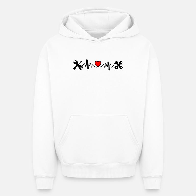 Outils avec cardiogramme cardiaque - Sweat à capuche unisexe oversize épais SPREAD - blanc