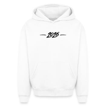 Année 2026 - Sweat à capuche unisexe oversize épais SPREAD - blanc - Devant - AI Model Female 172 dark (172cm) & AI Model Male 185 light (185cm)