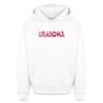 Grandmother Pink Plaid Letters Patchwork - Oversized Heavyweight Unisex Hoodie - white - Front - AI Model Female 172 dark (172cm) & AI Model Male 185 light (185cm)