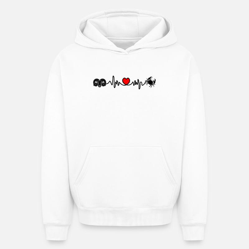Herzfrequenz Kardio Widder Krebs - Oversized Heavyweight Unisex Hoodie - Weiß