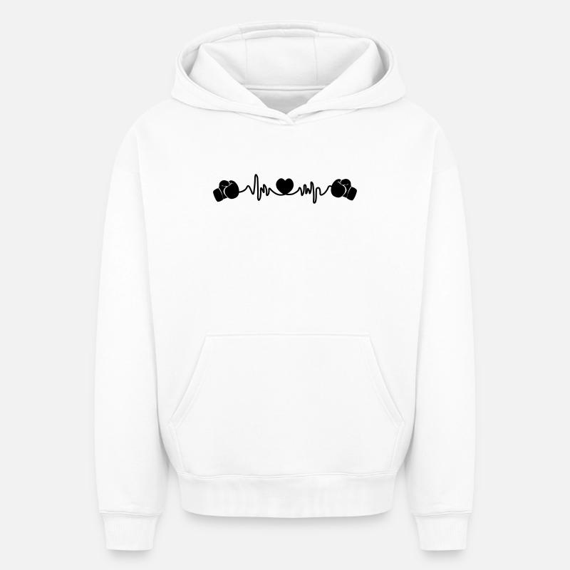 Boxe de fréquence cardiaque - Sweat à capuche unisexe oversize épais SPREAD - blanc