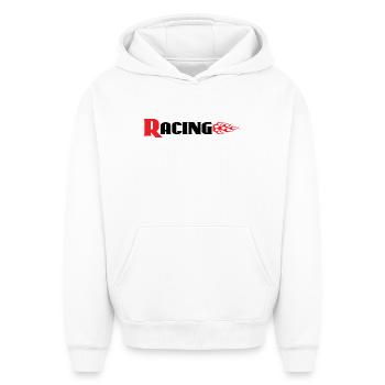 Racing Graphic With Flames - Car Auto Bike Decals - Oversized Heavyweight Unisex Hoodie - white - Front - AI Model Female 172 dark (172cm) & AI Model Male 185 light (185cm)
