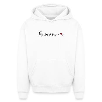 Entraîneur - Sweat à capuche unisexe oversize épais SPREAD - blanc - Devant - AI Model Female 172 dark (172cm) & AI Model Male 185 light (185cm)