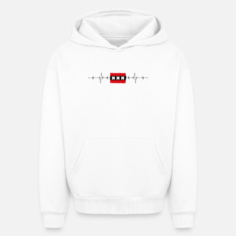 Drapeau d’Amsterdam Heartbeat - Sweat à capuche unisexe oversize épais SPREAD - blanc