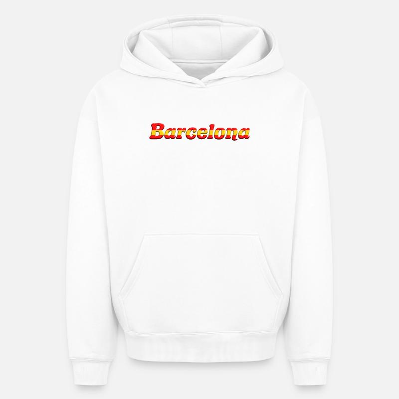 Barcelona - Sweat à capuche unisexe oversize épais SPREAD - blanc