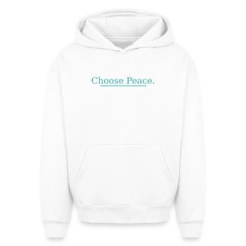 NOUVEAU -- Choose Peace – Design de citation inspirante ! - Sweat à capuche unisexe oversize épais SPREAD - blanc - Devant - AI Model Female 172 dark (172cm) & AI Model Male 185 light (185cm)