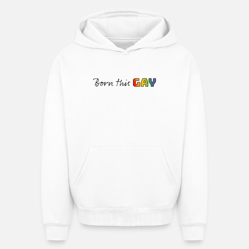 Rainbow né ce gay - Sweat à capuche unisexe oversize épais SPREAD - blanc