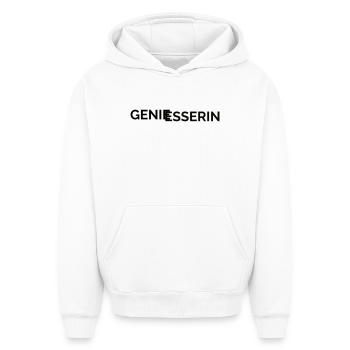 Connaisseur - Sweat à capuche unisexe oversize épais SPREAD - blanc - Devant - AI Model Female 172 dark (172cm) & AI Model Male 185 light (185cm)