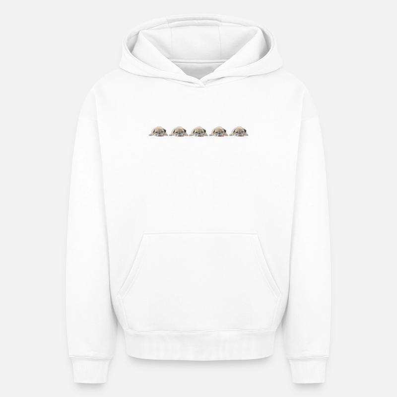 5 Carlins - Sweat à capuche unisexe oversize épais SPREAD - blanc
