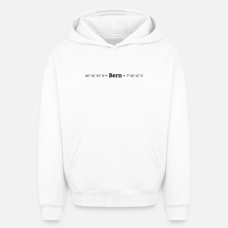 Coordonnées Berne Suisse - Sweat à capuche unisexe oversize épais SPREAD - blanc