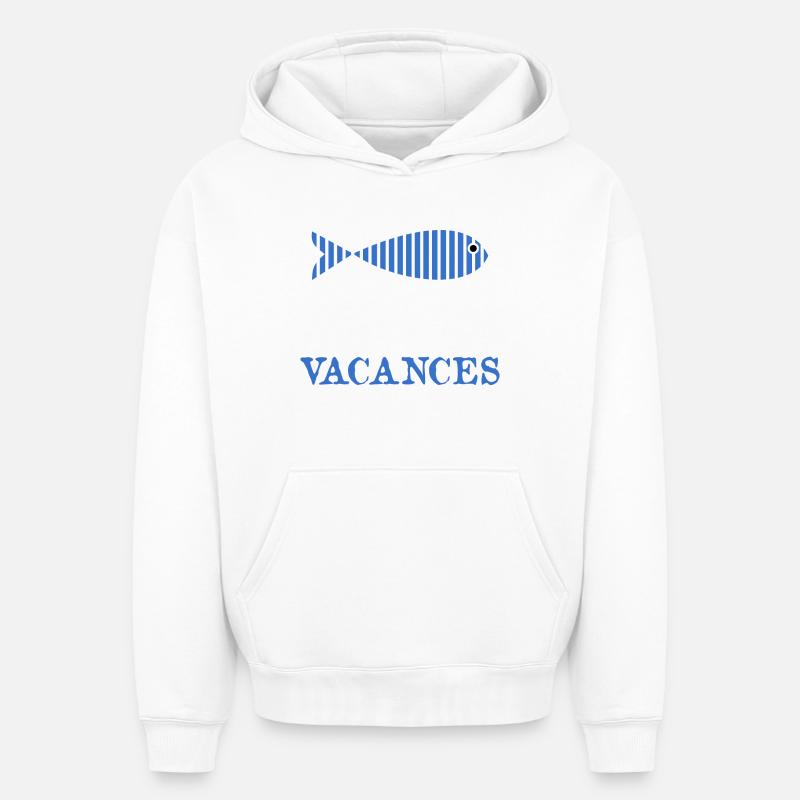 MERCI. MAÎTRESSE. MAÎTRE. VACANCES - Sweat à capuche unisexe oversize épais SPREAD - blanc