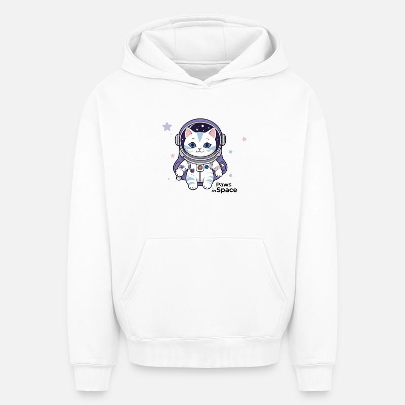 Astronaut Cat Space Cat Design - Sweat à capuche unisexe oversize épais SPREAD - blanc