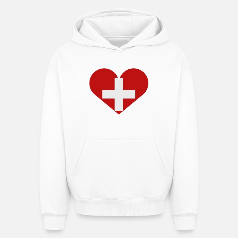 Drapeau suisse - Sweat à capuche unisexe oversize épais SPREAD - blanc