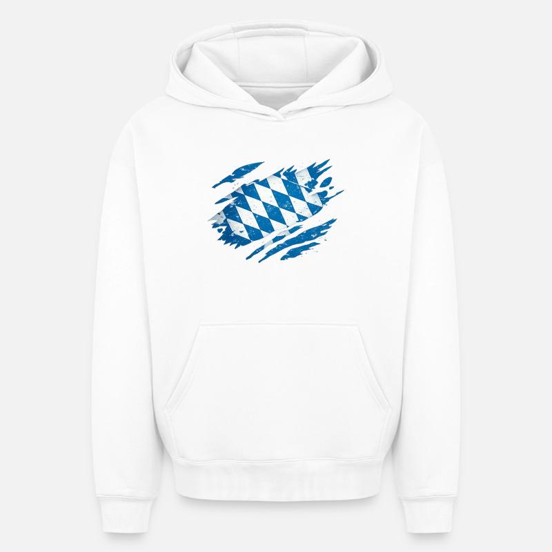 Bavière Drapeau bavarois - Sweat à capuche unisexe oversize épais SPREAD - blanc