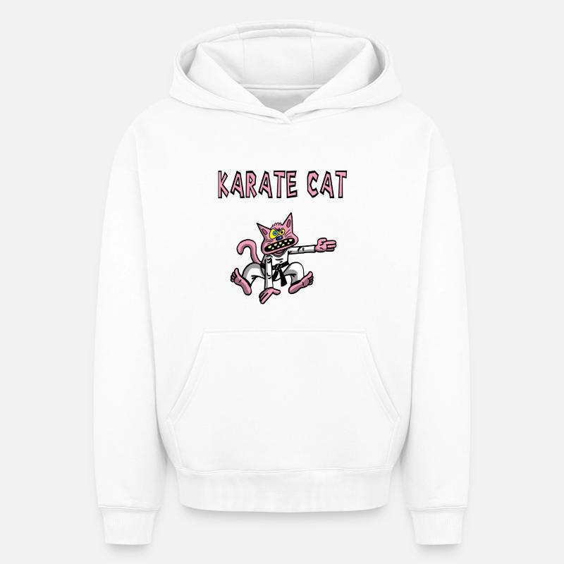Chat rose et karaté - Sweat à capuche unisexe oversize épais SPREAD - blanc