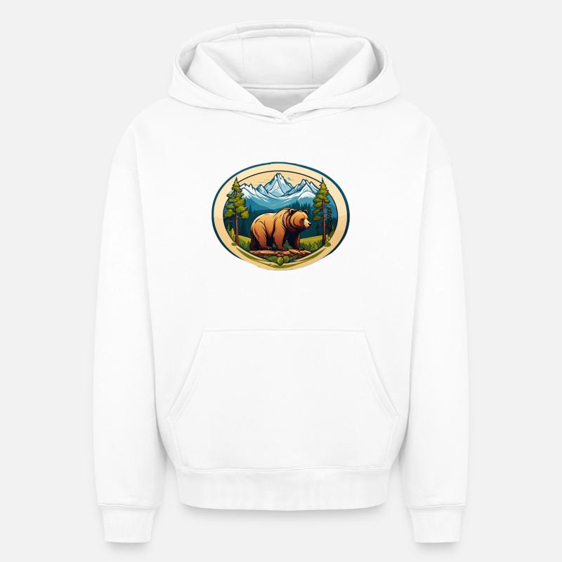 Ours brun - Sweat à capuche unisexe oversize épais SPREAD - blanc