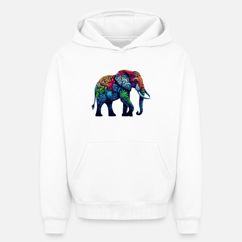 Éléphant - Sweat à capuche unisexe oversize épais SPREAD - blanc