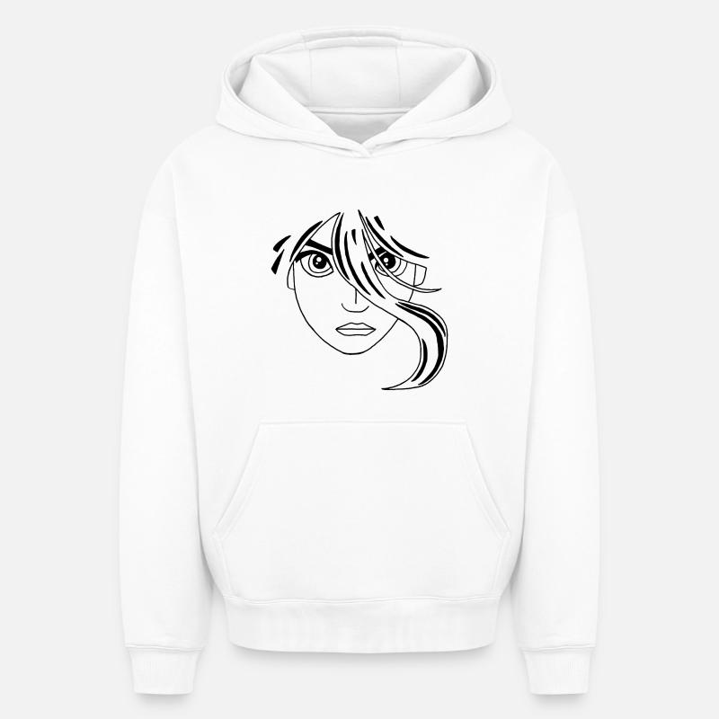 Visage manga noir - Sweat à capuche unisexe oversize épais SPREAD - blanc