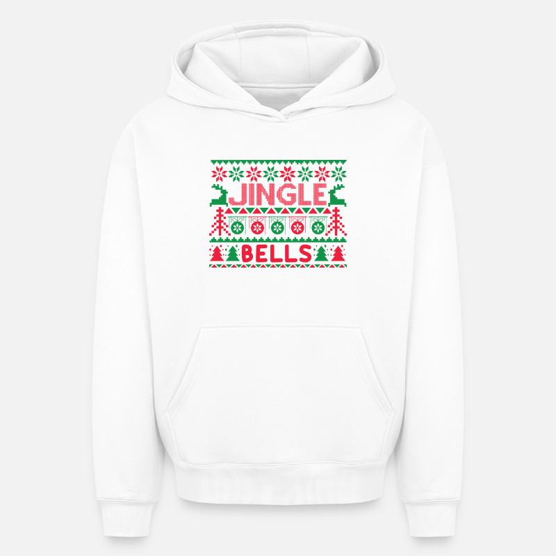 Hässlicher Pullover – Jingle Bells Strickmuster - Oversized Heavyweight Unisex Hoodie - Weiß