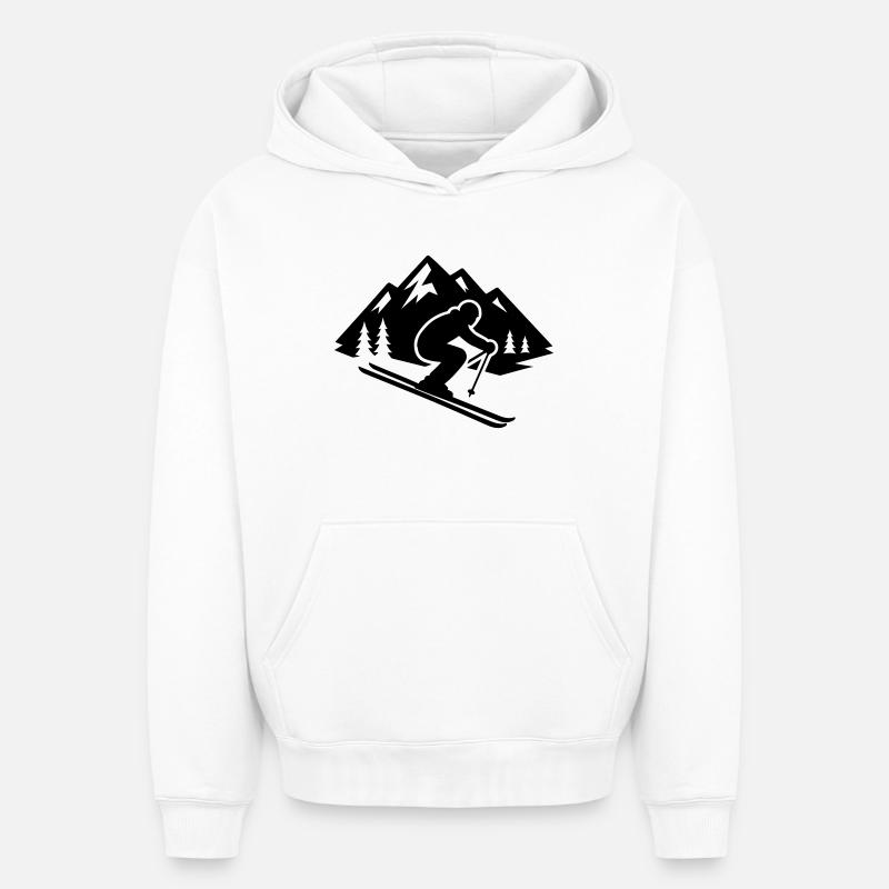 Piste Ski Silhouette Mountains - Sweat à capuche unisexe oversize épais SPREAD - blanc