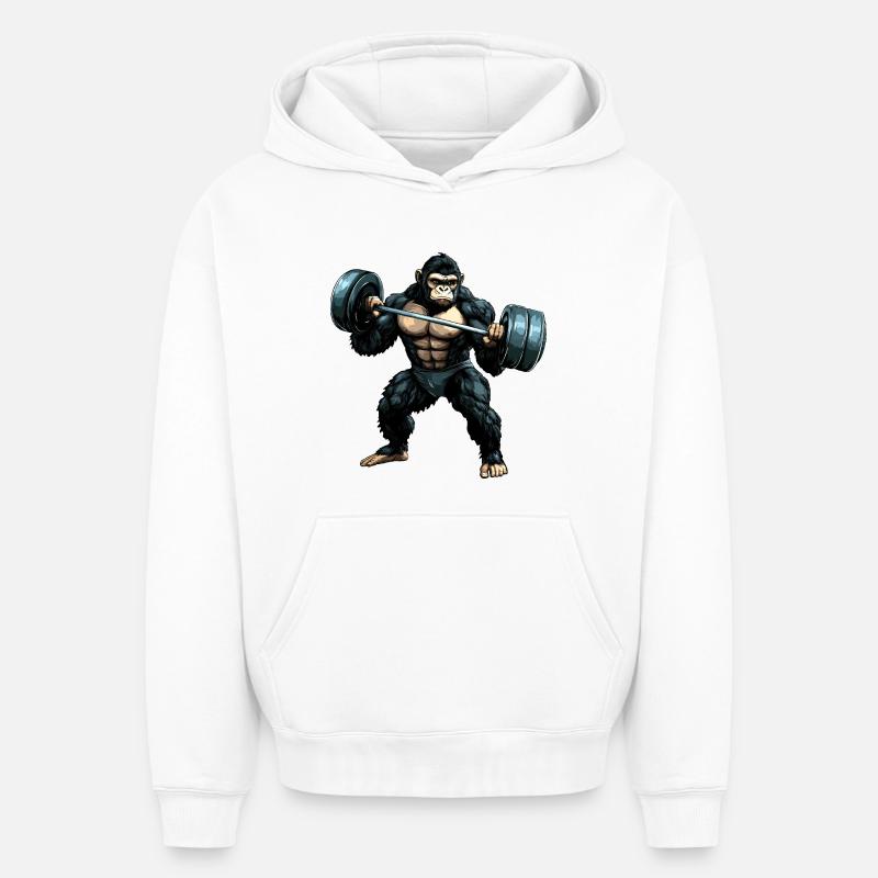 Culturisme singe - Sweat à capuche unisexe oversize épais SPREAD - blanc