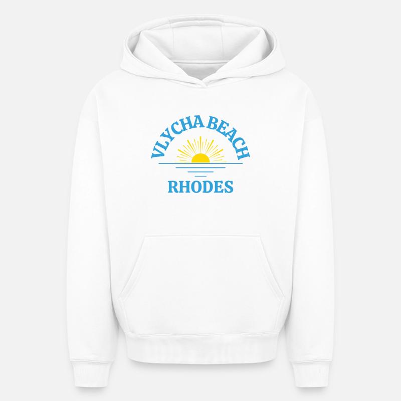 Rhodes Sunrise Beach Logo - Sweat à capuche unisexe oversize épais SPREAD - blanc