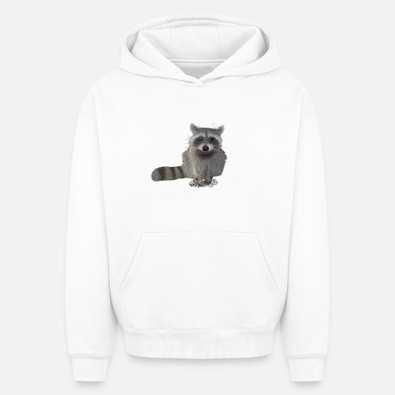 raton laveur - Sweat à capuche unisexe oversize épais SPREAD - blanc