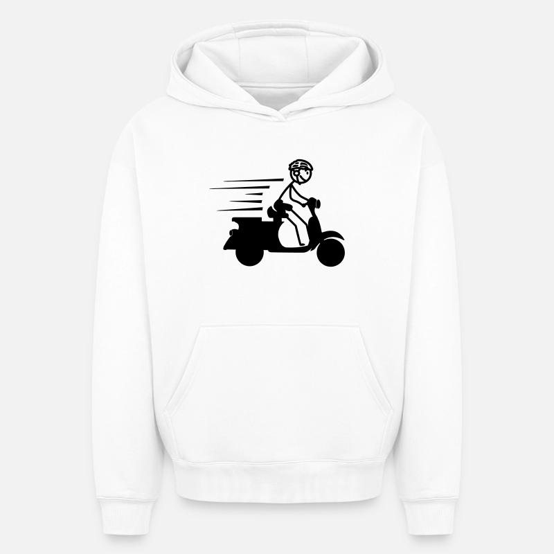 Scooter avec garçon stickmen - Sweat à capuche unisexe oversize épais SPREAD - blanc