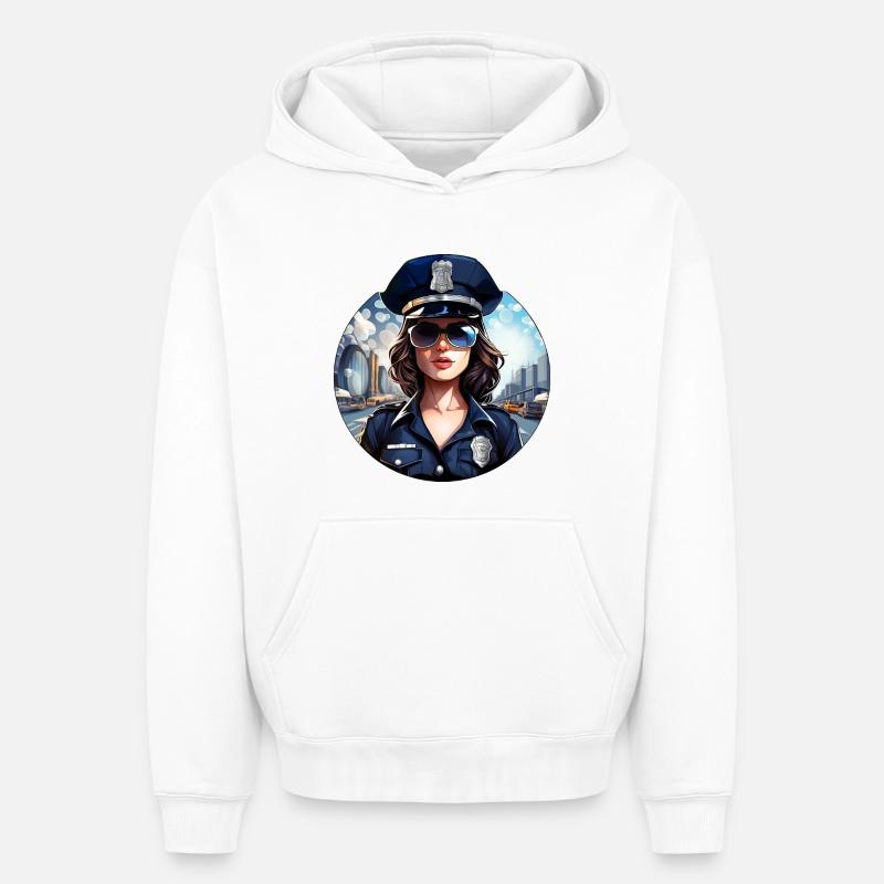 Policière - Sweat à capuche unisexe oversize épais SPREAD - blanc