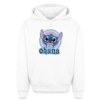 Lilo & Stitch Ohana Mit Lachendem Stitch - Oversized Heavyweight Unisex Hoodie - Weiß - Vorne - AI Model Female 172 dark (172cm) & AI Model Male 185 light (185cm)