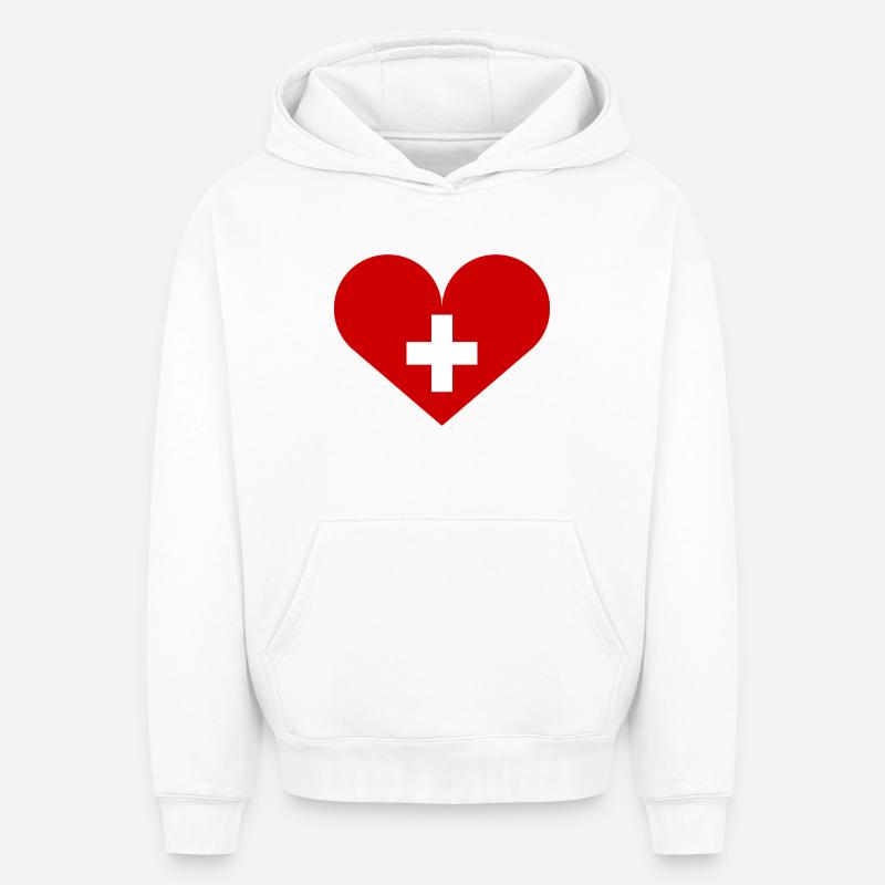 Schweizer Flagge mit Herz - Oversized Heavyweight Unisex Hoodie - Weiß