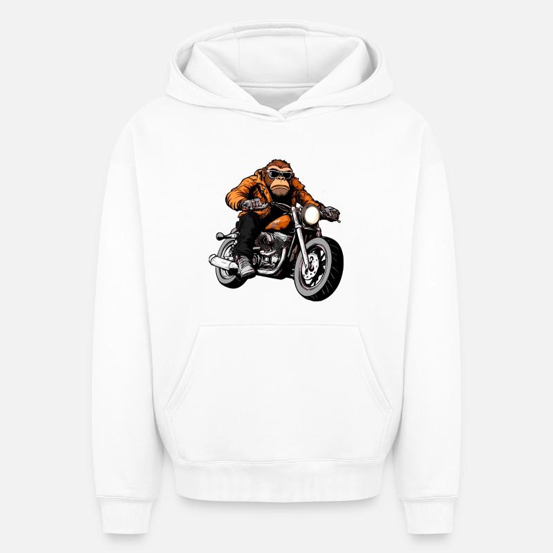 Singe Motard - Sweat à capuche unisexe oversize épais SPREAD - blanc