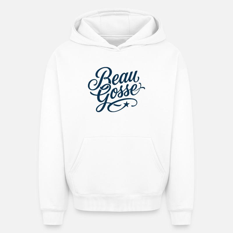 Beau Gosse Script Bleu - Sweat à capuche unisexe oversize épais SPREAD - blanc
