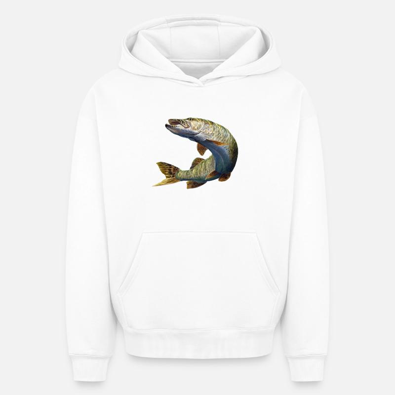 Brochet - Sweat à capuche unisexe oversize épais SPREAD - blanc