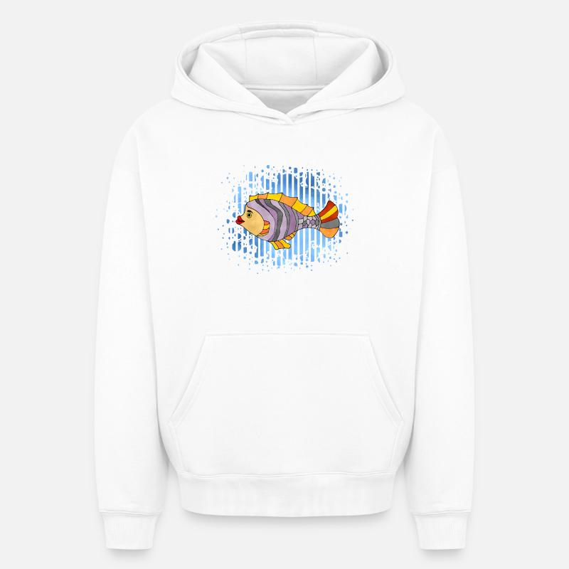 poisson - Sweat à capuche unisexe oversize épais SPREAD - blanc