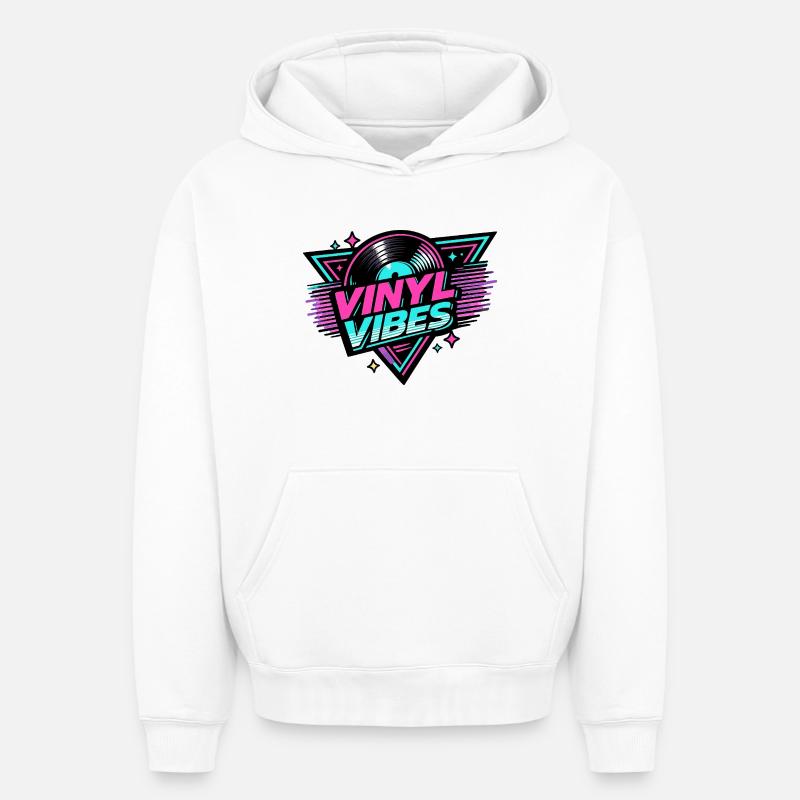Vinyl Vibes Neon Retro - Sweat à capuche unisexe oversize épais SPREAD - blanc