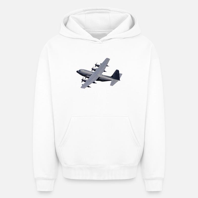 C-130 Silhouette grise - Sweat à capuche unisexe oversize épais SPREAD - blanc