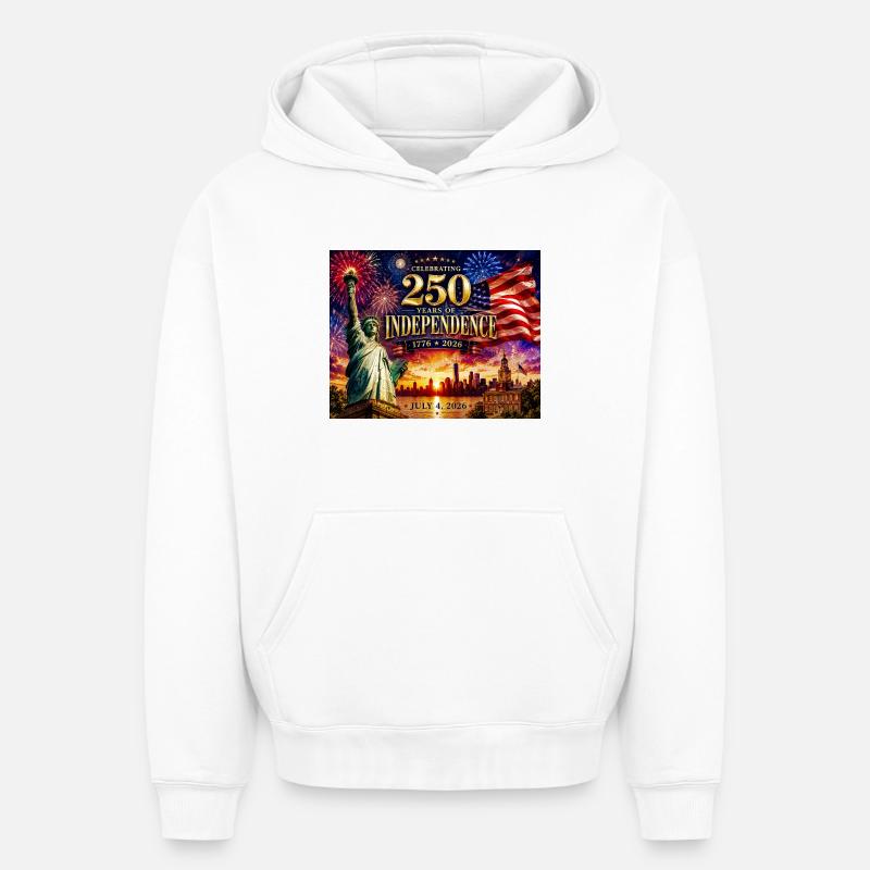 250 ans d’indépendance 1776-2026 - Sweat à capuche unisexe oversize épais SPREAD - blanc