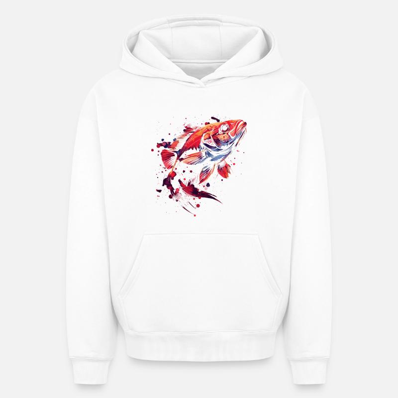 Poisson - Sweat à capuche unisexe oversize épais SPREAD - blanc